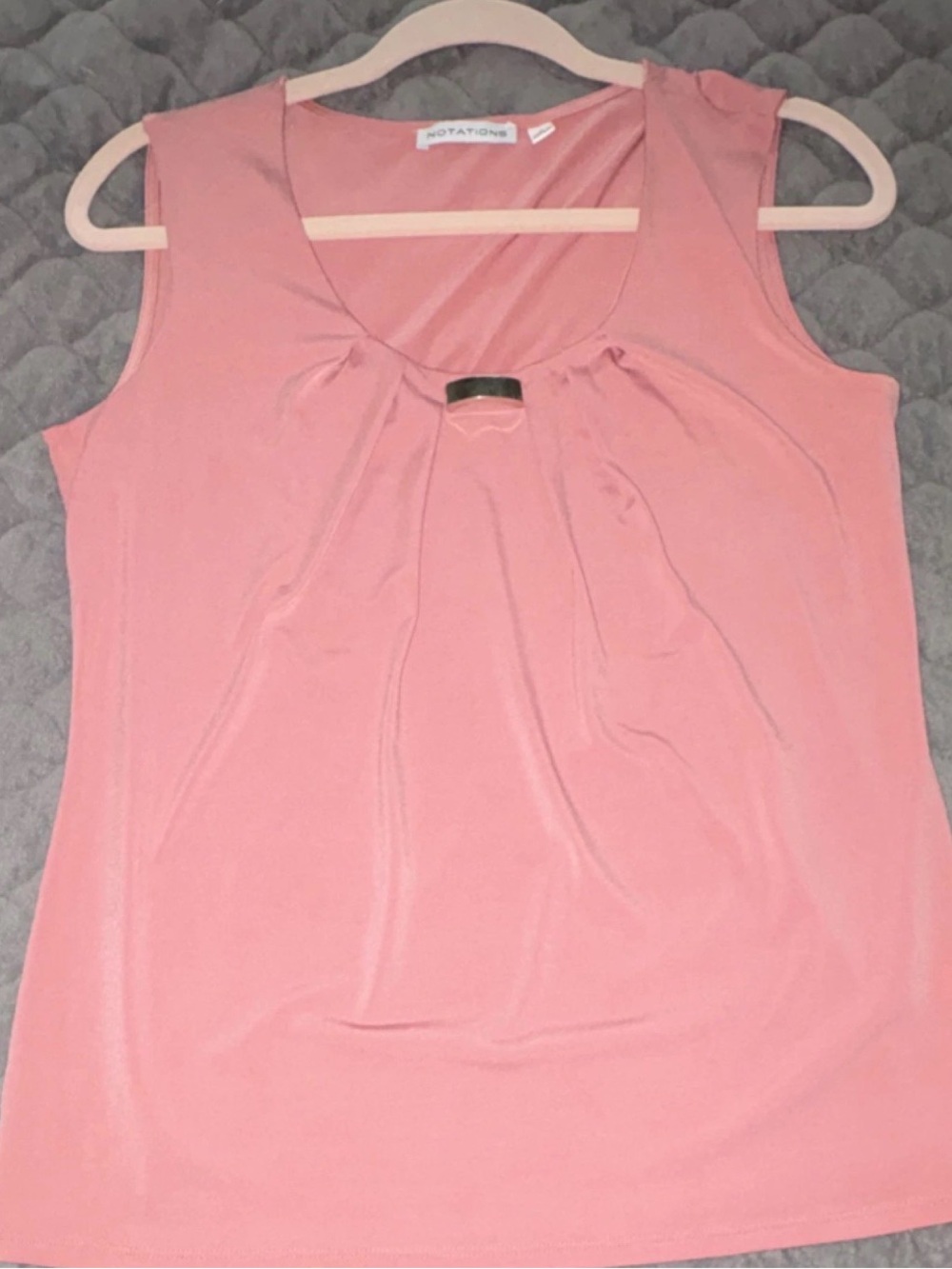 Notations Pink Sleeveless Pleated Tank with Metal Accent